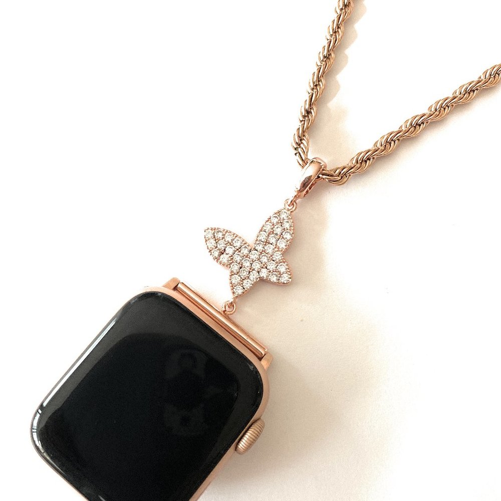 Bling Apple Watch Rose  Charm Pendant Adapter Chain Necklace 38/40/41/42/44/45mm